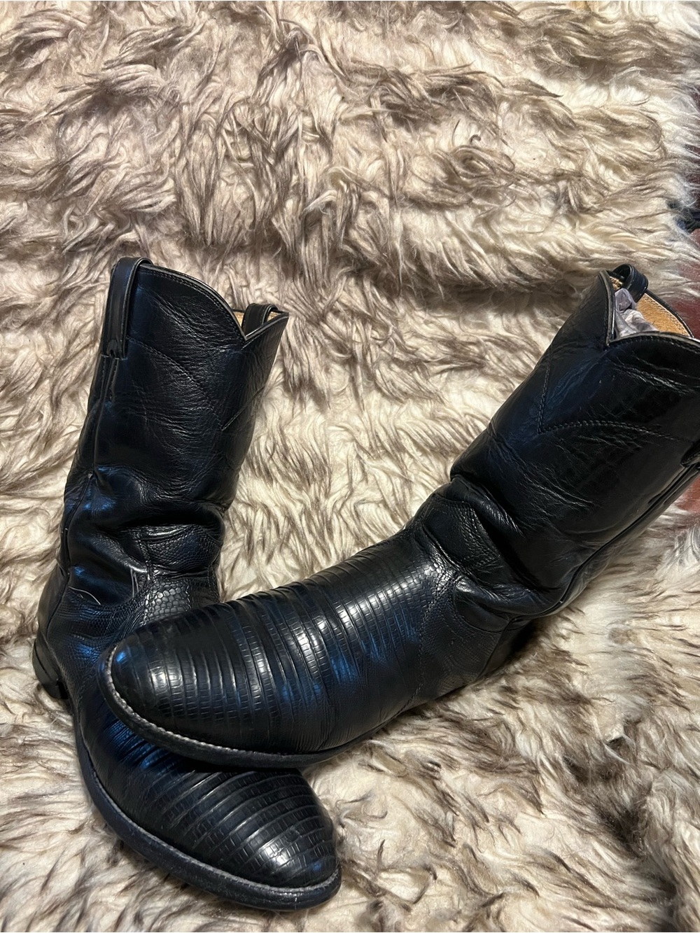 Justin Men Boots Black LIZARD & Leather Western Boots Sz 8 B